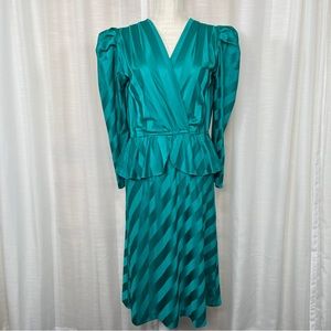 Vintage Teal Striped Midi Dress